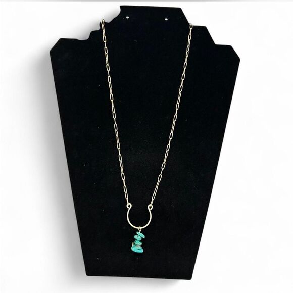 Jewelry - Gold Chain Necklace with Turquoise Pendant